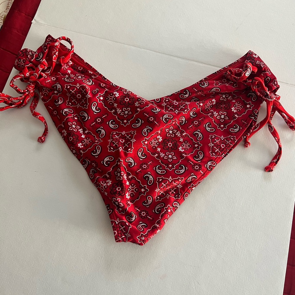 Red Paisley Tie-Side Bikini Bottom